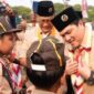 Menpora Erick Thohir mewakili Presiden Prabowo Subianto membacakan amanat pada Upacara Hari Pramuka ke-65 sekaligus Jambore Nasional XII di Buperta Cibubur (foto: kementerian pemuda dan olahraga)