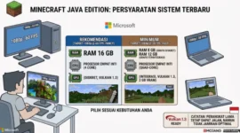 Minecraft Java Edition memperbarui persyaratan sistem. RAM 16 GB menjadi spesifikasi yang direkomendasikan untuk target 1080p pada 60 FPS (Ilustrasi AI: sisipublik.com)