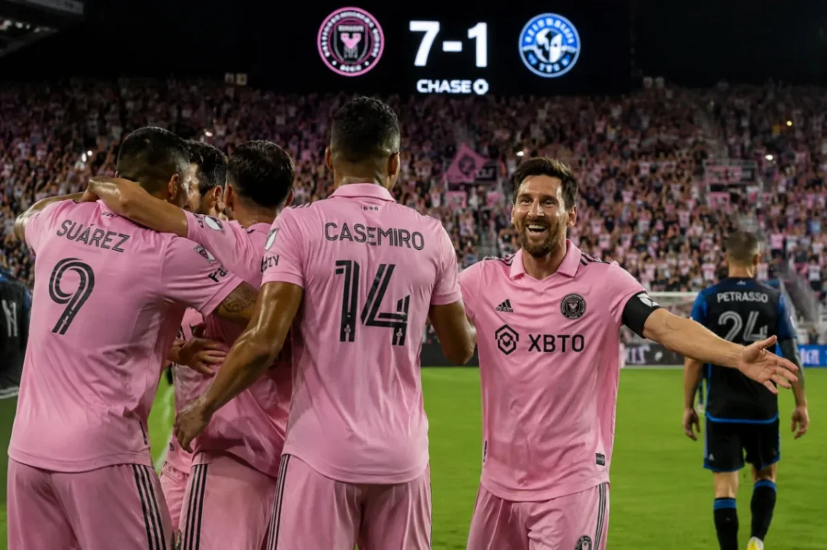 Lionel Messi menjadi bintang kemenangan Inter Miami atas CF Montreal dengan mencetak empat gol dalam kemenangan 7-1 pada lanjutan MLS (Ilustrasi AI - sisipublik.com)