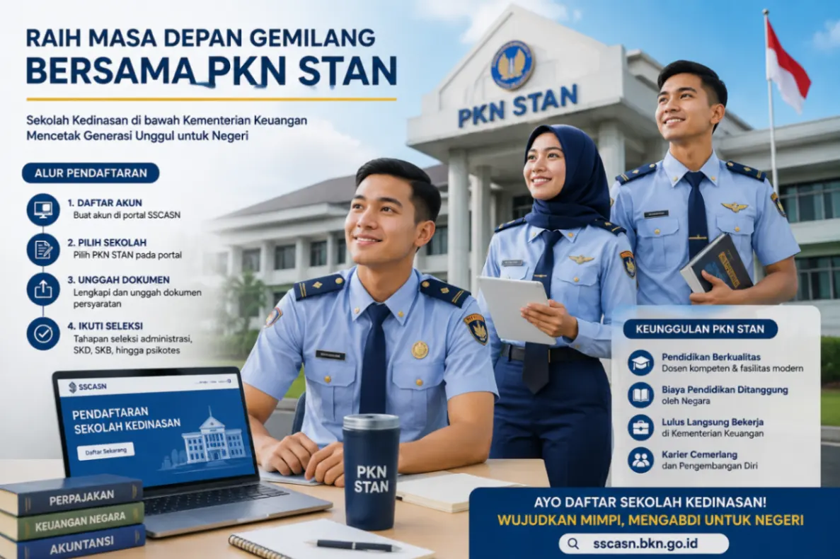 PKN STAN membuka SPMB-PM 2026 bagi lulusan pendidikan menengah atau sederajat dengan total kuota 1.000 mahasiswa (Ilustrasi AI: sisipublik.com)