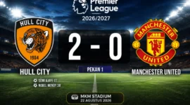 Manchester United kalah 0-2 dari Hull City pada pekan pertama Liga Inggris 2026/2027 Ilustrasi AI: sisipublik.com)