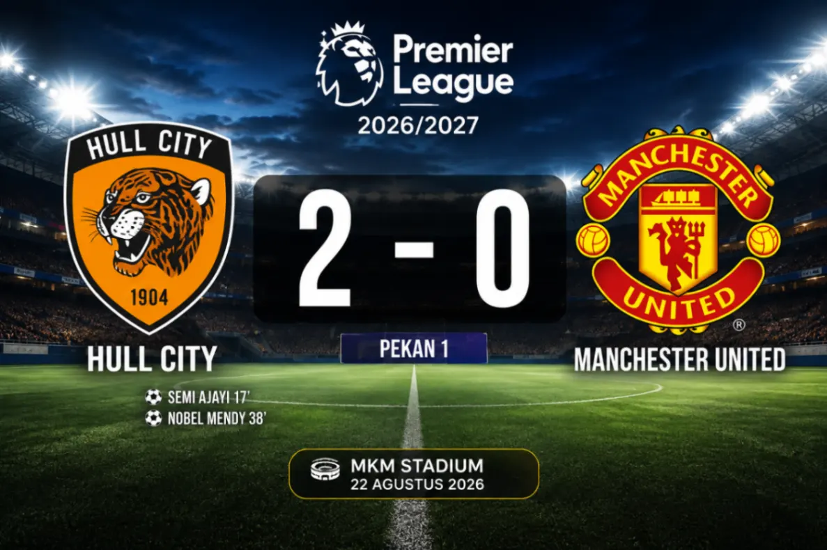 Manchester United kalah 0-2 dari Hull City pada pekan pertama Liga Inggris 2026/2027 Ilustrasi AI: sisipublik.com)
