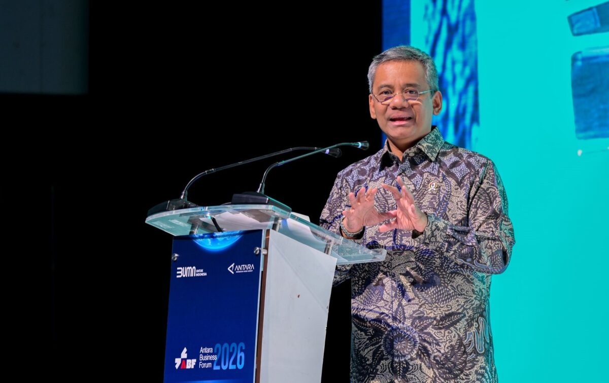 Menteri Keuangan Suahasil Nazara menyampaikan paparan mengenai arah kebijakan ekonomi Indonesia dalam ANTARA Business Forum 2026 di Jakarta (foto: kementerian keuangan)
