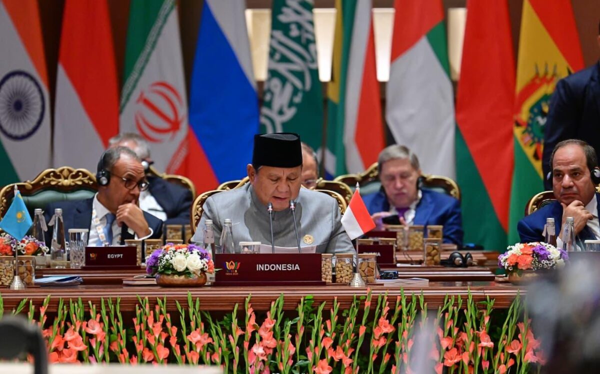 Presiden Prabowo Subianto menyampaikan pandangan Indonesia mengenai penguatan ketahanan pangan, pembangunan inklusif, dan kerja sama industri dalam KTT BRICS 2026 di New Delhi, India (foto: kementerian sekretaris negara)