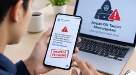 pengguna memeriksa pesan digital untuk menghindari tautan phishing yang dapat mencuri data pribadi (Ilustrasi AI :sisipublik.com)