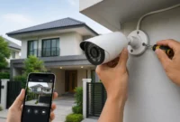 pemasangan kamera CCTV di rumah untuk memantau area hunian (Ilustrasi AI : sisipublik.com)