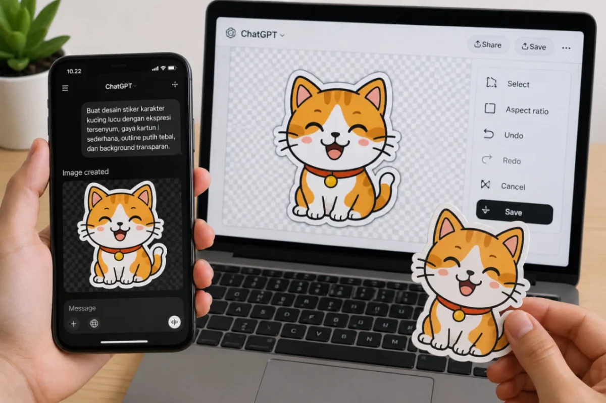 penggunaan ChatGPT Images untuk membuat dan mengedit desain stiker personal menggunakan instruksi teks (Ilustrasi AI : sisipublik.com)