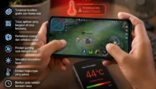 pengguna bermain game di HP Android. Aktivitas gaming dengan beban pemrosesan tinggi dapat meningkatkan suhu perangkat (Ilustrasi AI : sisipublik.com)
