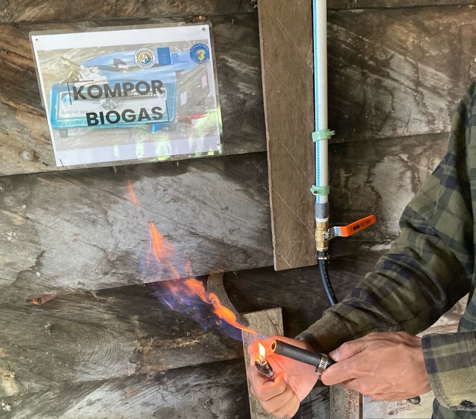 Warga Kampung Margorukun, Manokwari Selatan, memanfaatkan biogas hasil pengolahan kotoran sapi sebagai alternatif energi untuk memasak (foto: kementerian transmigrasi)