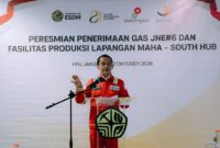 Fasilitas produksi gas lepas pantai di Kalimantan Timur mendukung pengembangan sumur Jangkrik North East #6 dan Lapangan Maha-South Hub  (foto: kementerian esdm)