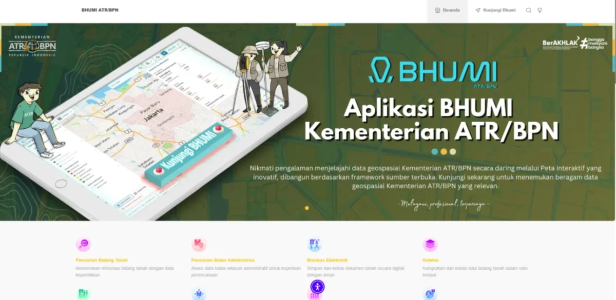 Bhumi ATR/BPN menyediakan peta digital untuk membantu masyarakat menelusuri informasi bidang tanah dan Zona Nilai Tanah. Informasi pada platform ini tidak menggantikan sertipikat maupun pemeriksaan resmi di Kantor Pertanahan (foto: kementerian agraria dan tata ruang)