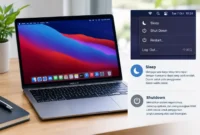MacBook menyediakan mode Sleep untuk jeda penggunaan dan Shutdown untuk mematikan perangkat sepenuhnya sesuai kebutuhan pengguna (Ilustrasi AI: sisipublik.com)
