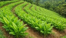 Petani dapat menerapkan penanaman mengikuti garis kontur, mulsa organik, dan pengelolaan air untuk menjaga kesuburan lahan budidaya kunyit (Ilustrasi AI: sisipublik.com)