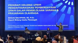 Perwakilan Kemenpora, Kemendagri, dan Kementerian UMKM membahas optimalisasi sarana olahraga untuk mendorong kegiatan ekonomi dan memperluas peluang usaha bagi UMKM dalam Forum Nasional Transformasi Kebijakan Kepemudaan dan Keolahragaan Nasional 2026 di Jakarta (foto: kementerian pemuda dan olahraga)